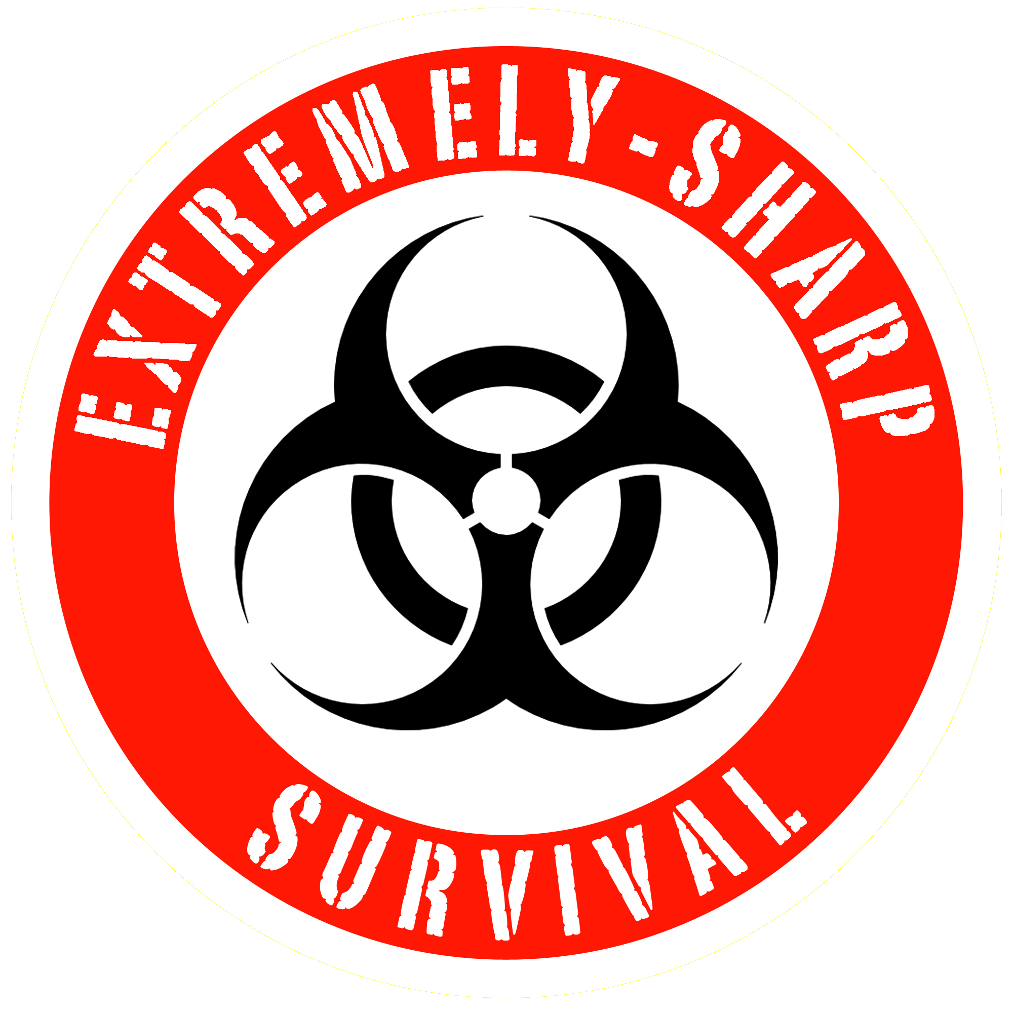 Get this Extremely-Sharp Survival sticker for only $1 at Esknives.com | Nuclear symbol 3" circle